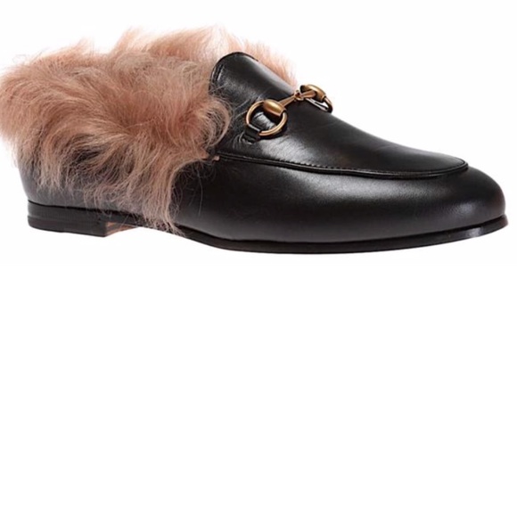 Gucci Leather Beige Fur Princetown Loafer Mules/Slides - Picture 1 of 12